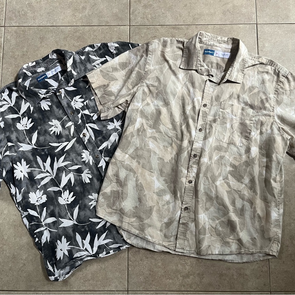 2 Old Navy Everyday Men Short Sleeve Shirts Tropical floral Summer Vacation XL